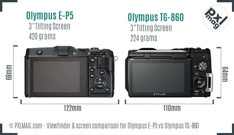 Olympus E-P5 vs Olympus TG-860 Screen and Viewfinder comparison