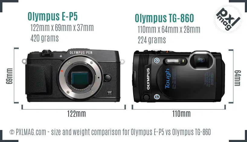 Olympus E-P5 vs Olympus TG-860 size comparison