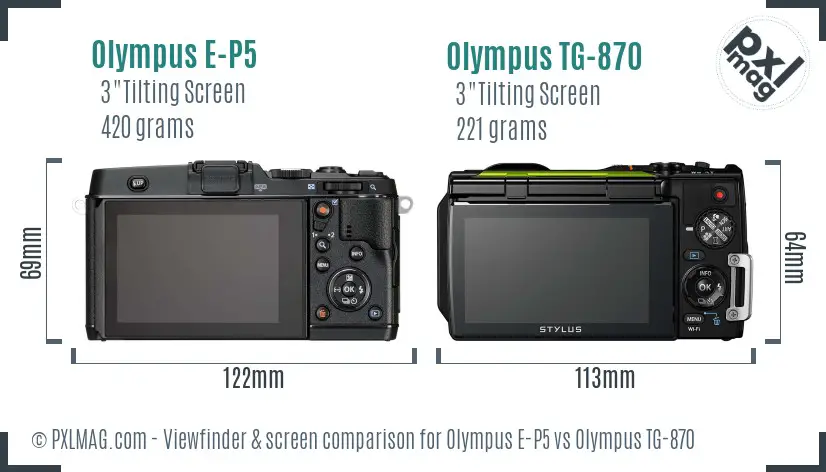 Olympus E-P5 vs Olympus TG-870 Screen and Viewfinder comparison