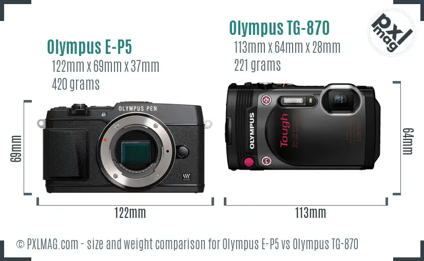 Olympus E-P5 vs Olympus TG-870 size comparison