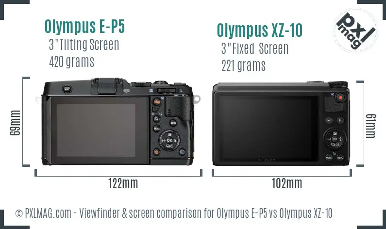 Olympus E-P5 vs Olympus XZ-10 Screen and Viewfinder comparison