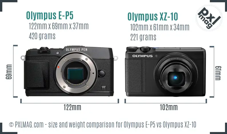 Olympus E-P5 vs Olympus XZ-10 size comparison