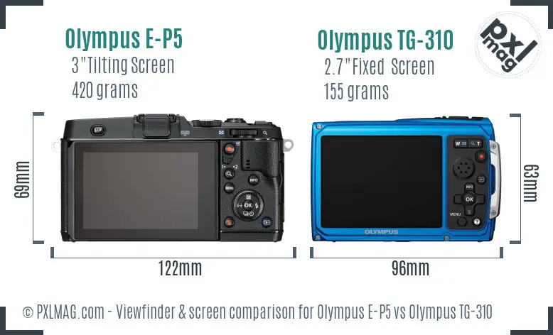 Olympus E-P5 vs Olympus TG-310 Screen and Viewfinder comparison