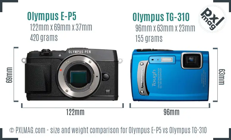 Olympus E-P5 vs Olympus TG-310 size comparison