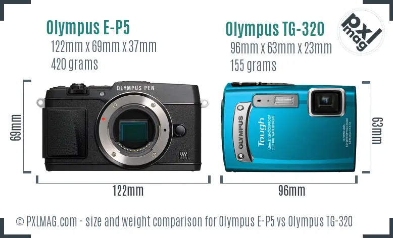 Olympus E-P5 vs Olympus TG-320 size comparison