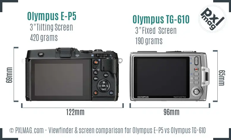 Olympus E-P5 vs Olympus TG-610 Screen and Viewfinder comparison