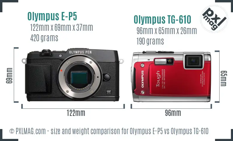 Olympus E-P5 vs Olympus TG-610 size comparison