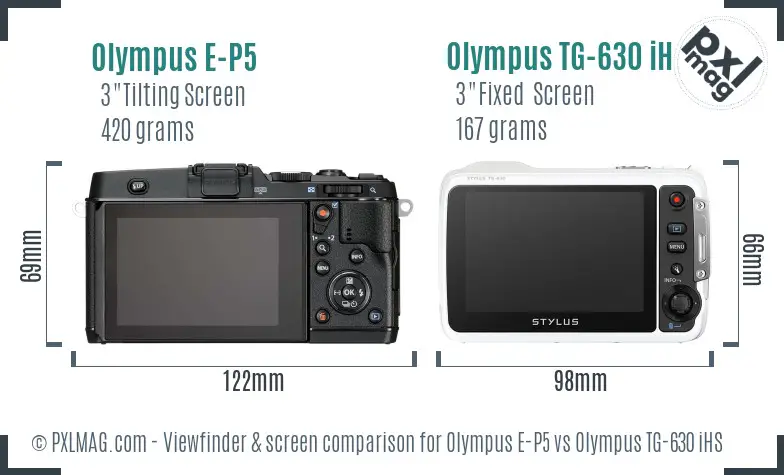 Olympus E-P5 vs Olympus TG-630 iHS Screen and Viewfinder comparison