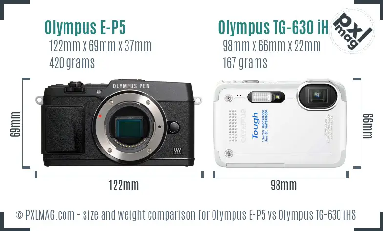 Olympus E-P5 vs Olympus TG-630 iHS size comparison