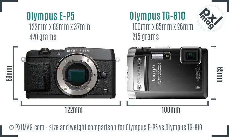 Olympus E-P5 vs Olympus TG-810 size comparison