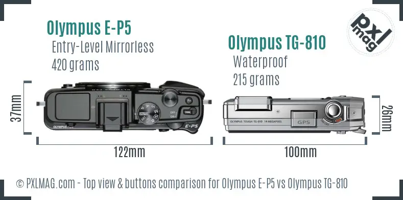 Olympus E-P5 vs Olympus TG-810 top view buttons comparison