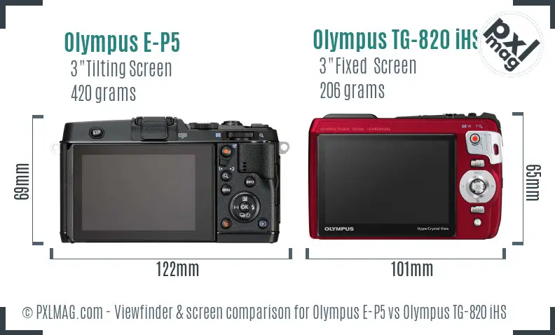 Olympus E-P5 vs Olympus TG-820 iHS Screen and Viewfinder comparison