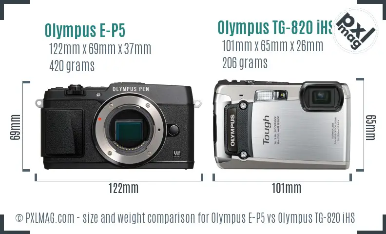 Olympus E-P5 vs Olympus TG-820 iHS size comparison