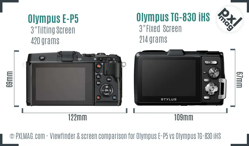 Olympus E-P5 vs Olympus TG-830 iHS Screen and Viewfinder comparison