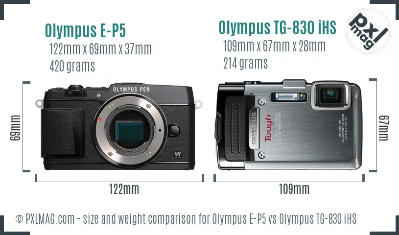 Olympus E-P5 vs Olympus TG-830 iHS size comparison