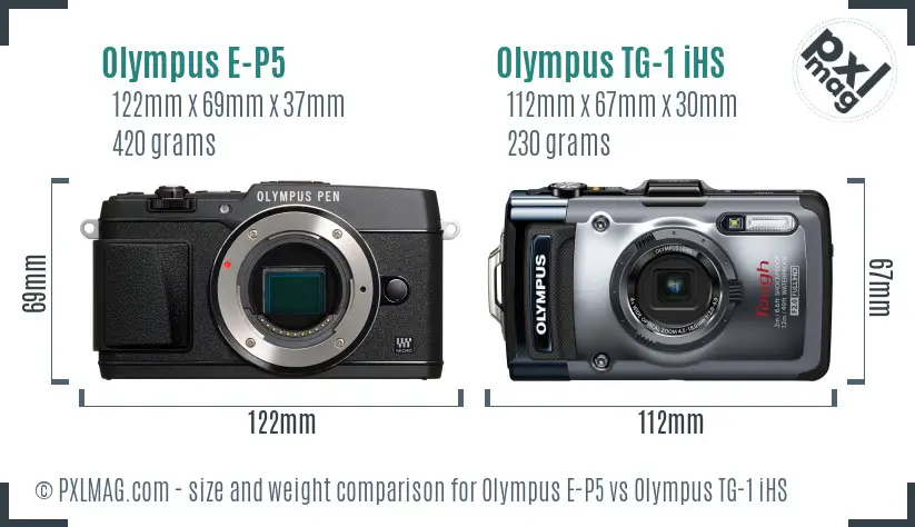 Olympus E-P5 vs Olympus TG-1 iHS size comparison