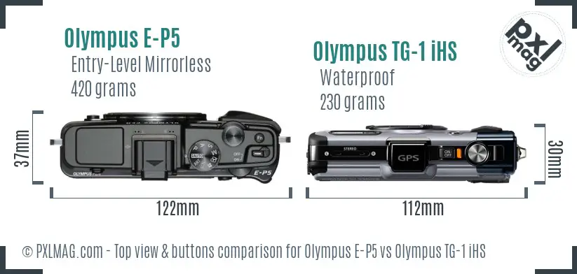 Olympus E-P5 vs Olympus TG-1 iHS top view buttons comparison