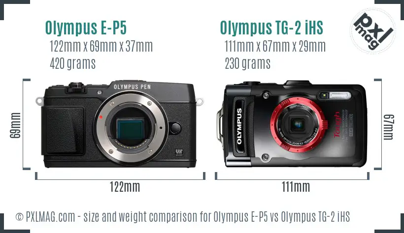 Olympus E-P5 vs Olympus TG-2 iHS size comparison