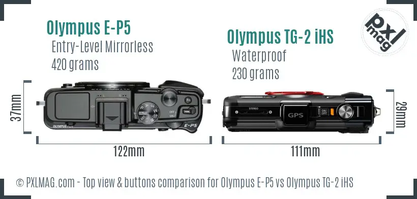 Olympus E-P5 vs Olympus TG-2 iHS top view buttons comparison