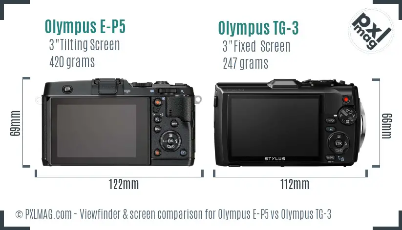 Olympus E-P5 vs Olympus TG-3 Screen and Viewfinder comparison