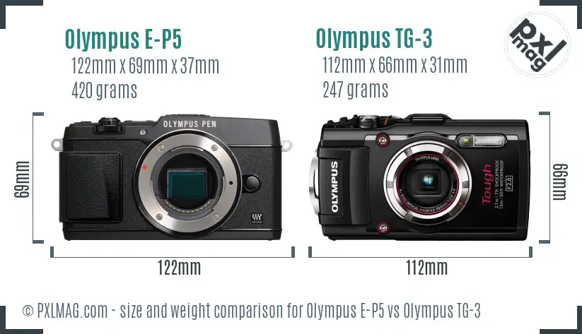 Olympus E-P5 vs Olympus TG-3 size comparison