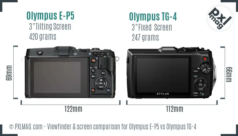 Olympus E-P5 vs Olympus TG-4 Screen and Viewfinder comparison