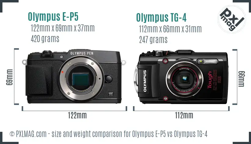 Olympus E-P5 vs Olympus TG-4 size comparison
