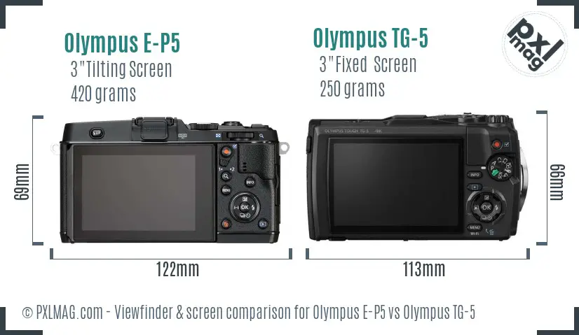 Olympus E-P5 vs Olympus TG-5 Screen and Viewfinder comparison