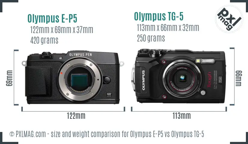 Olympus E-P5 vs Olympus TG-5 size comparison