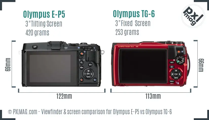Olympus E-P5 vs Olympus TG-6 Screen and Viewfinder comparison