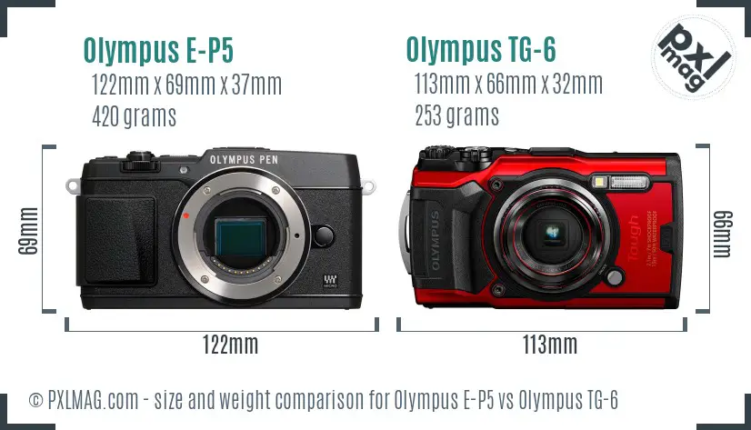 Olympus E-P5 vs Olympus TG-6 size comparison