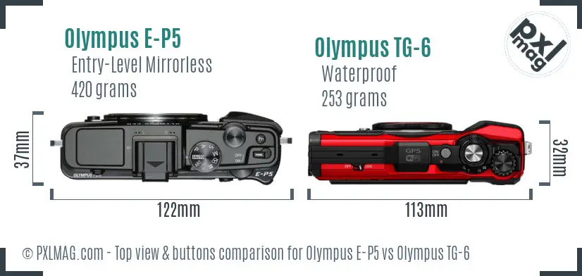 Olympus E-P5 vs Olympus TG-6 top view buttons comparison