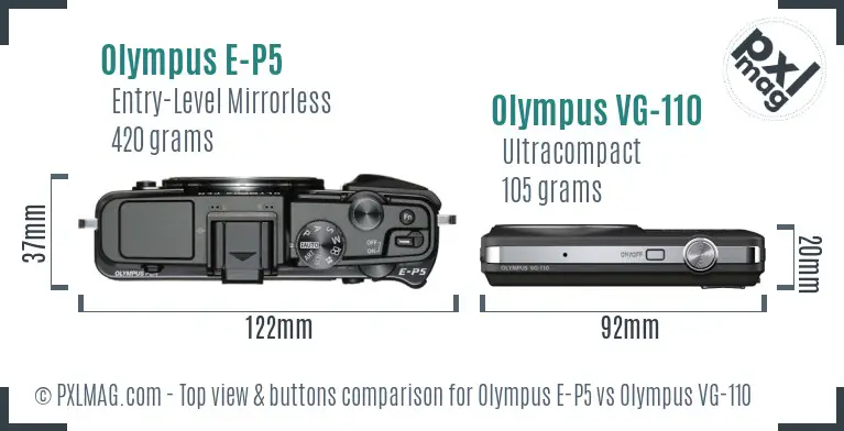 Olympus E-P5 vs Olympus VG-110 top view buttons comparison