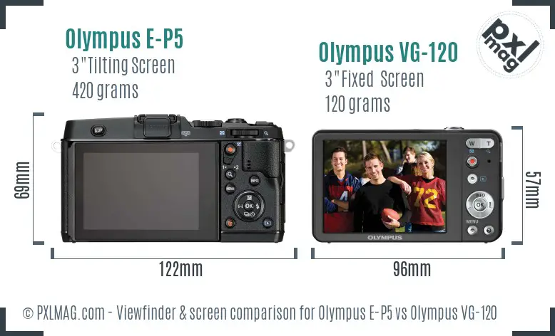 Olympus E-P5 vs Olympus VG-120 Screen and Viewfinder comparison