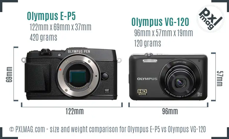 Olympus E-P5 vs Olympus VG-120 size comparison