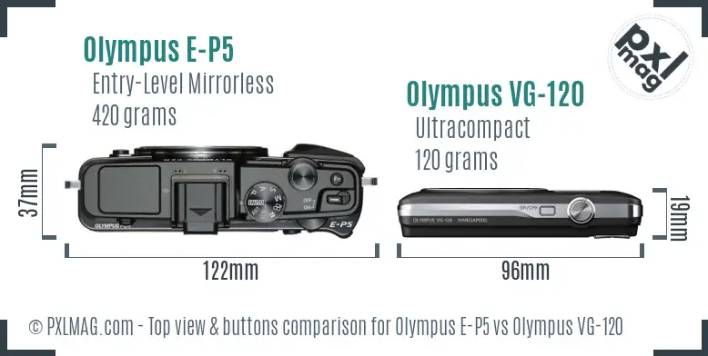 Olympus E-P5 vs Olympus VG-120 top view buttons comparison