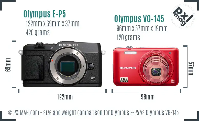Olympus E-P5 vs Olympus VG-145 size comparison