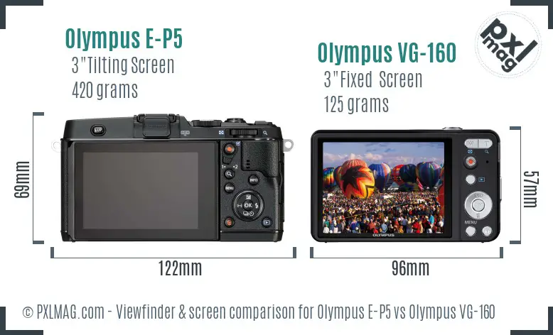 Olympus E-P5 vs Olympus VG-160 Screen and Viewfinder comparison