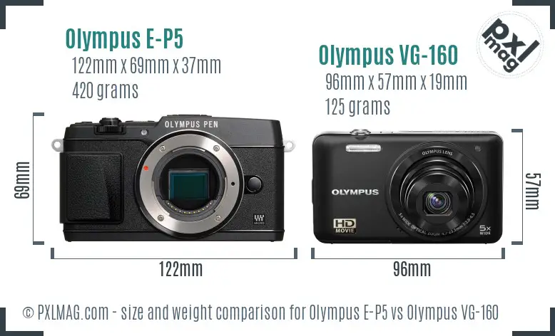 Olympus E-P5 vs Olympus VG-160 size comparison