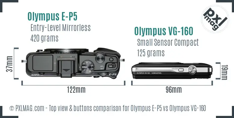 Olympus E-P5 vs Olympus VG-160 top view buttons comparison