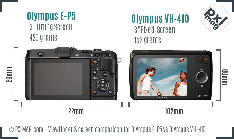 Olympus E-P5 vs Olympus VH-410 Screen and Viewfinder comparison