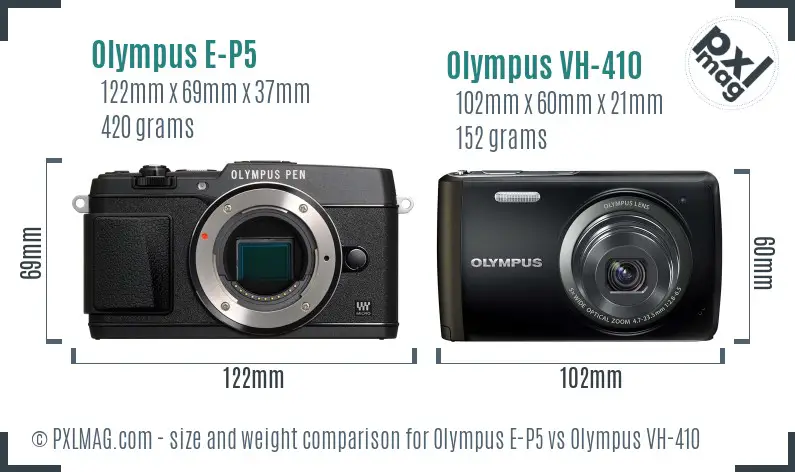Olympus E-P5 vs Olympus VH-410 size comparison