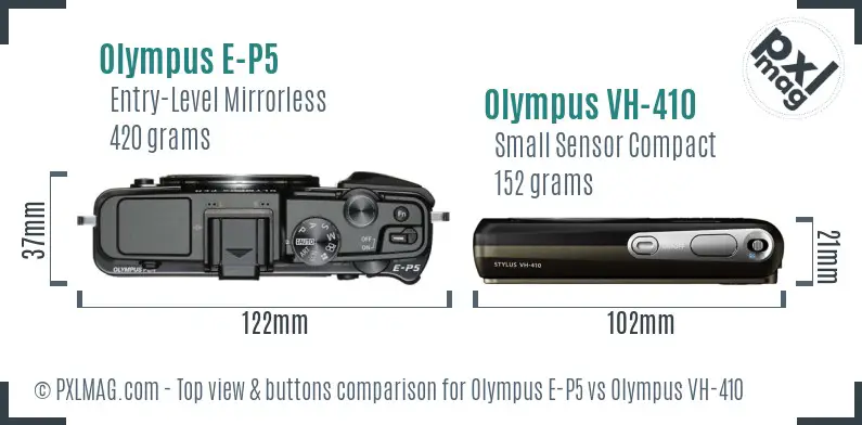 Olympus E-P5 vs Olympus VH-410 top view buttons comparison