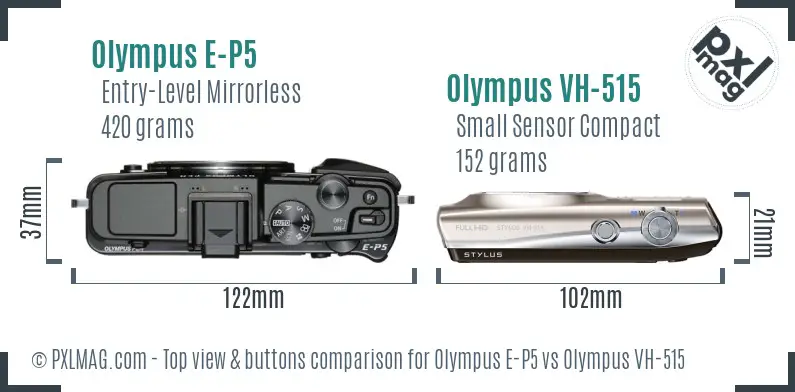 Olympus E-P5 vs Olympus VH-515 top view buttons comparison