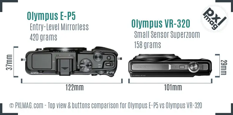 Olympus E-P5 vs Olympus VR-320 top view buttons comparison