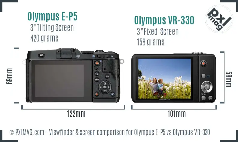 Olympus E-P5 vs Olympus VR-330 Screen and Viewfinder comparison