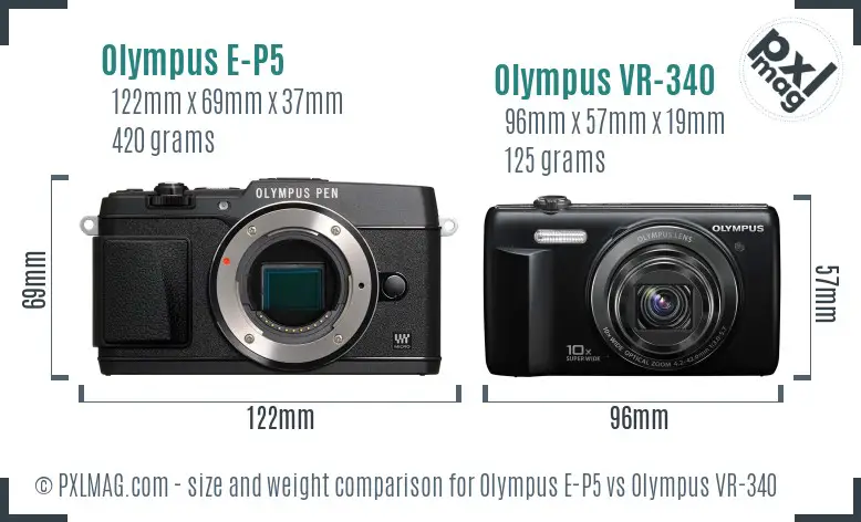 Olympus E-P5 vs Olympus VR-340 size comparison