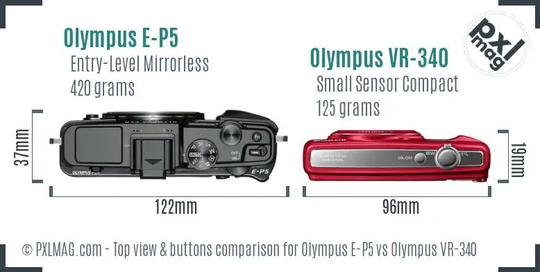 Olympus E-P5 vs Olympus VR-340 top view buttons comparison