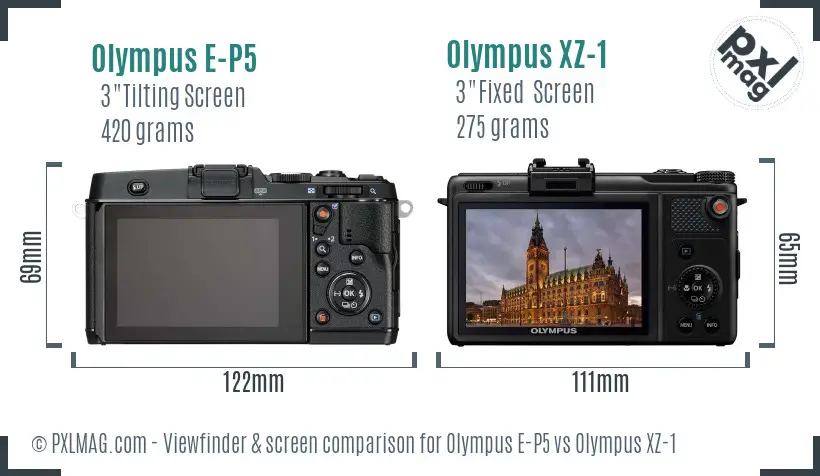 Olympus E-P5 vs Olympus XZ-1 Screen and Viewfinder comparison