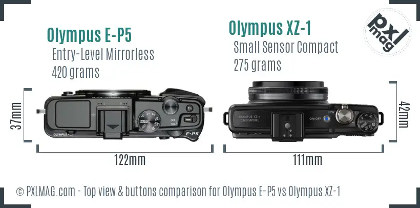 Olympus E-P5 vs Olympus XZ-1 top view buttons comparison